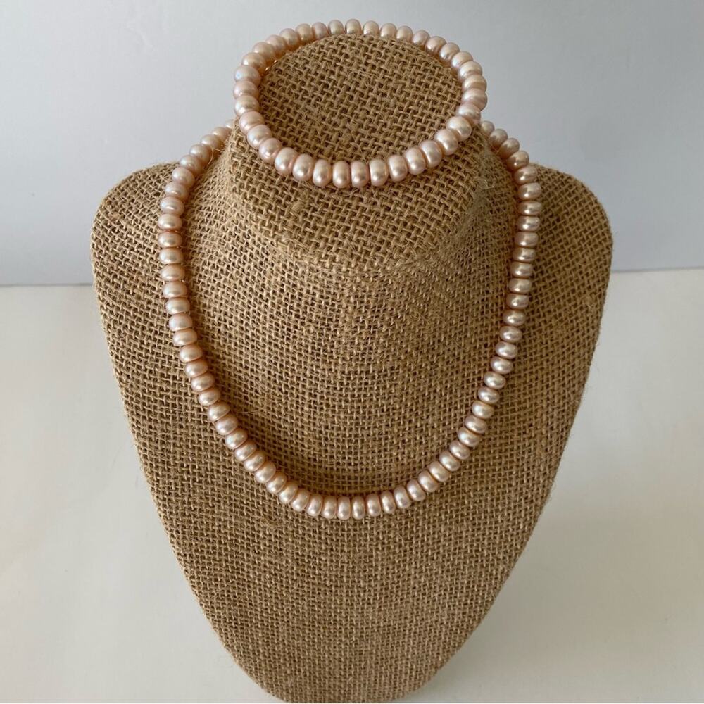 Honora Matching Pearl Pink Necklace and Bracelet 2 Piece Set Classic Feminine